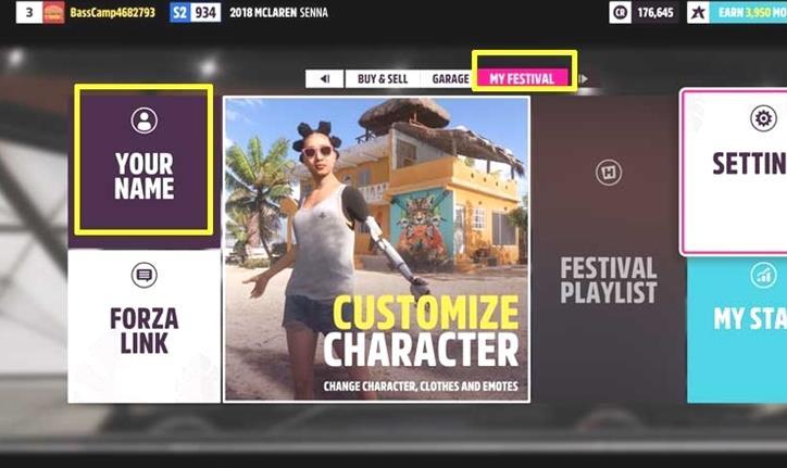 Forza Horizon 5: changement de nom de personnage
