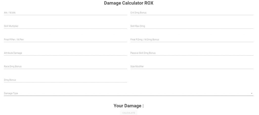 Ragnarok X Next Generation (ROX): Calculateur de dommages
