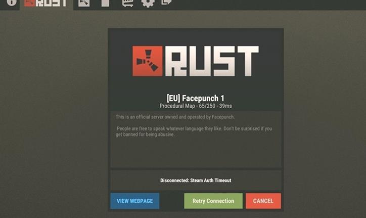 Rust - Correction de l'erreur Steam Auth Timeout