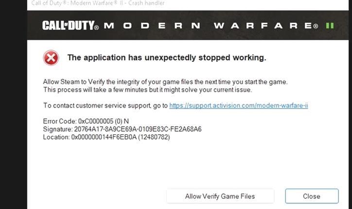 Modern Warfare 2: Code d'erreur 0xc0000005(0) N [Fix]